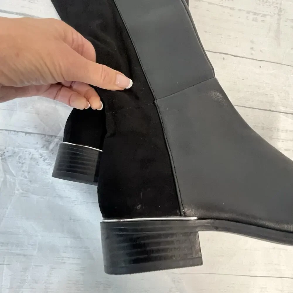 Alfani Step Flex Ludlowe Black Leather Stretch Knee High Riding Boots Size 5.5 M